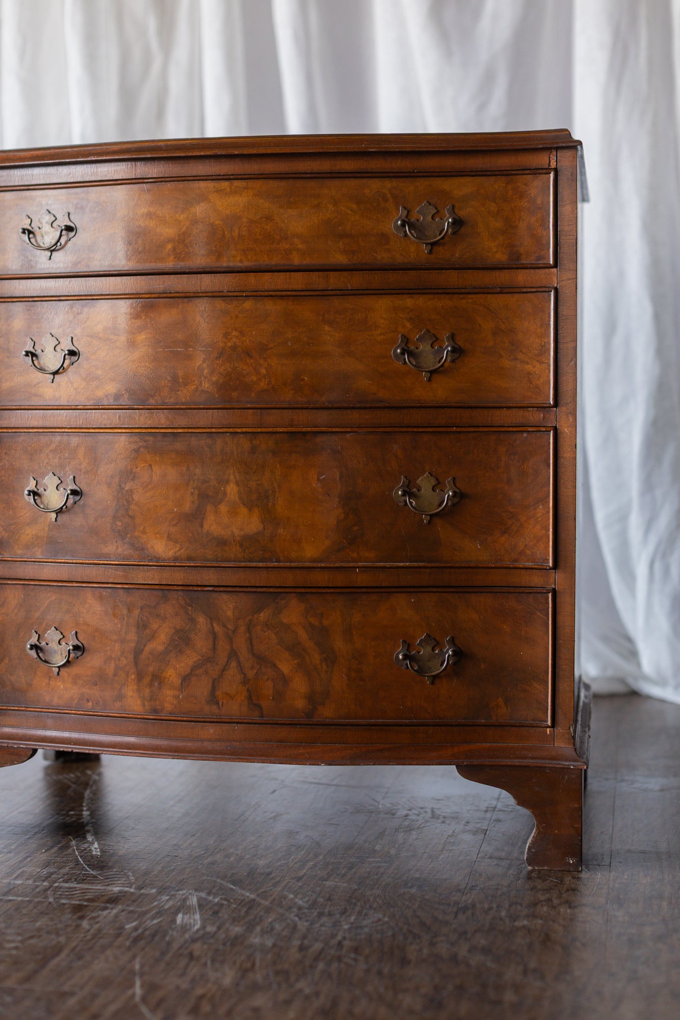 Walnut English Four Drawer Bow Front Chest