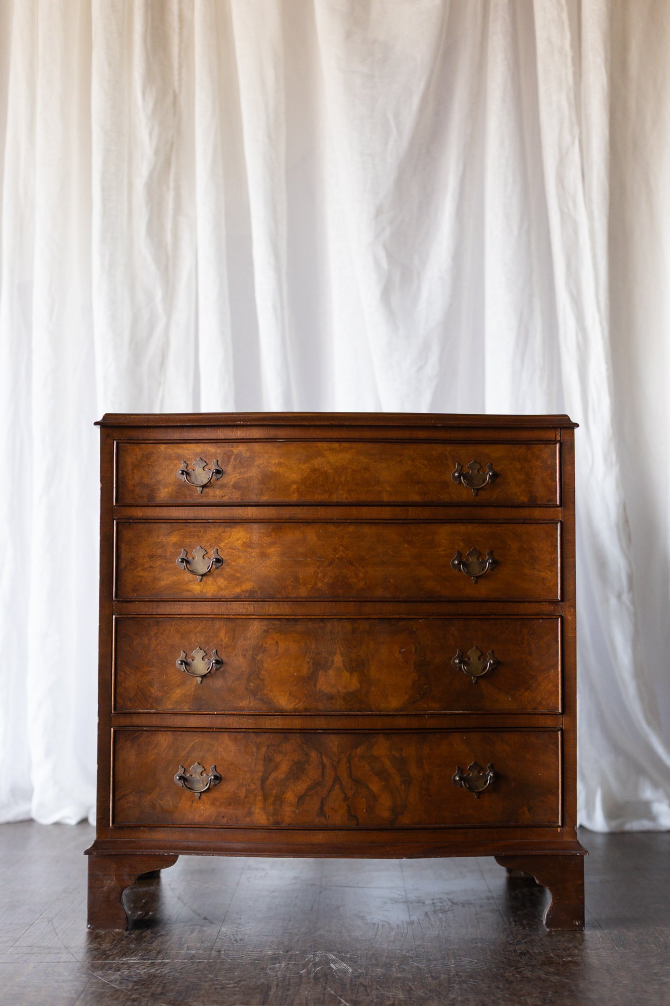 Walnut English Four Drawer Bow Front Chest