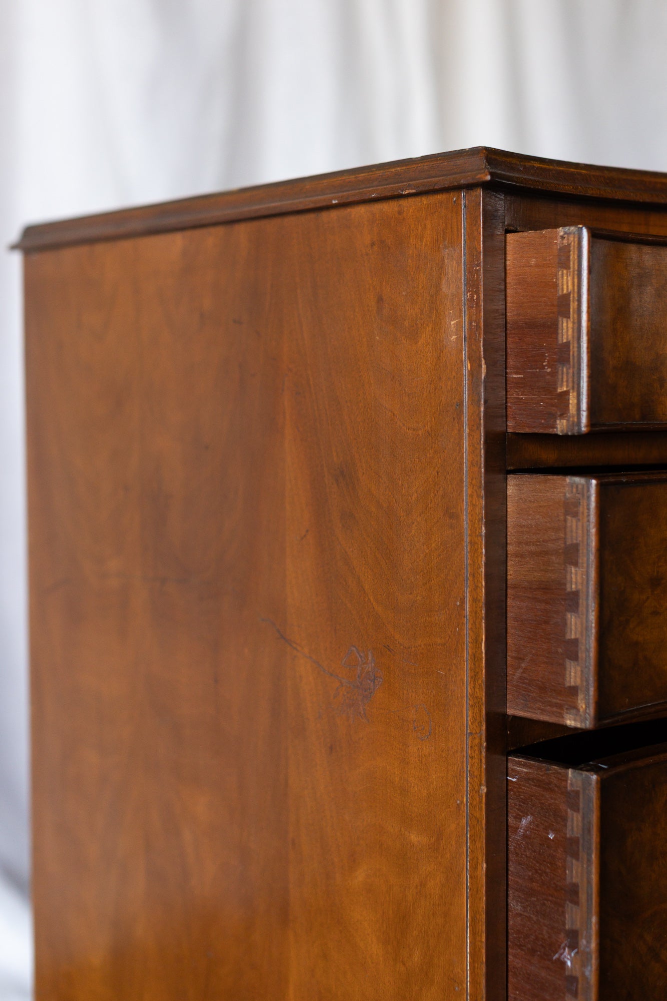 Walnut English Four Drawer Bow Front Chest