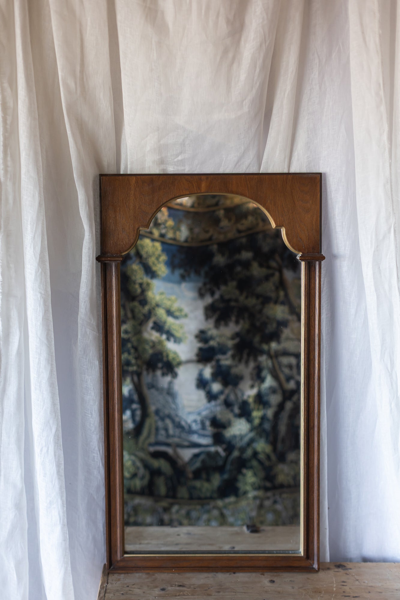 Arched Wood Mirror with Gold Detail