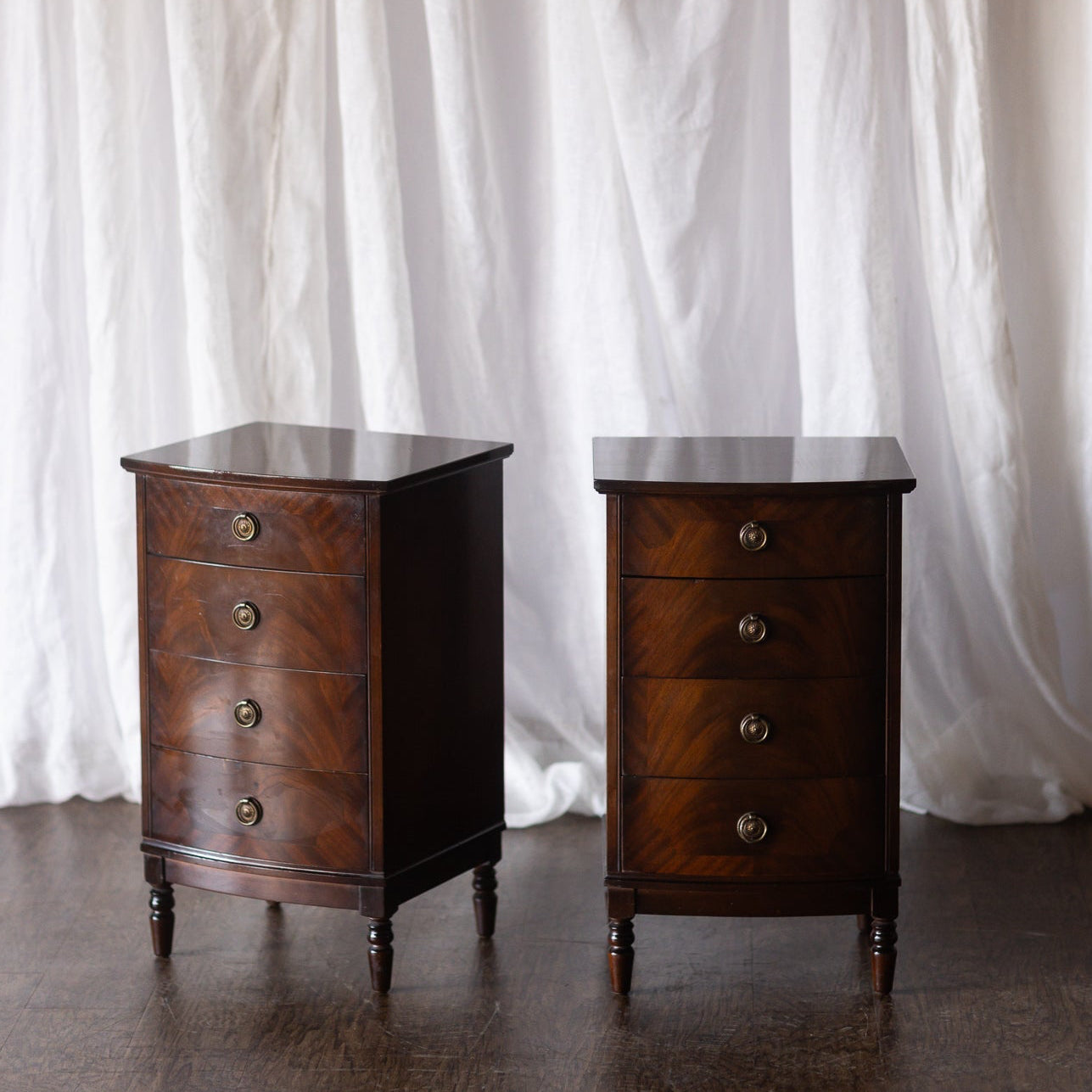 Pair of Four Drawer Nightstands with Turned Feet