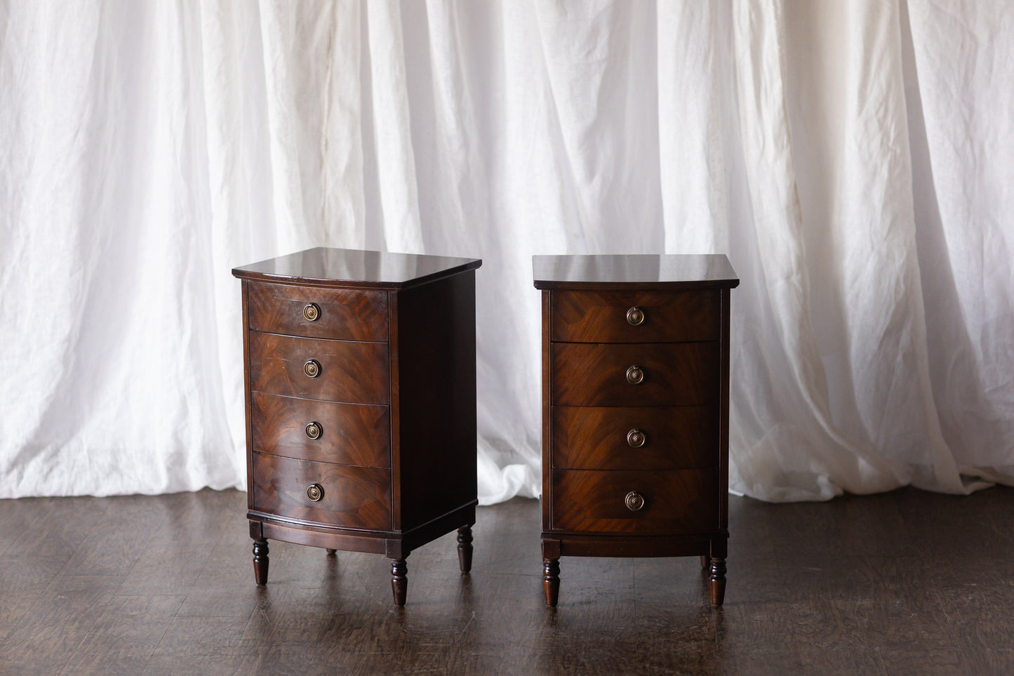 Pair of Four Drawer Nightstands with Turned Feet