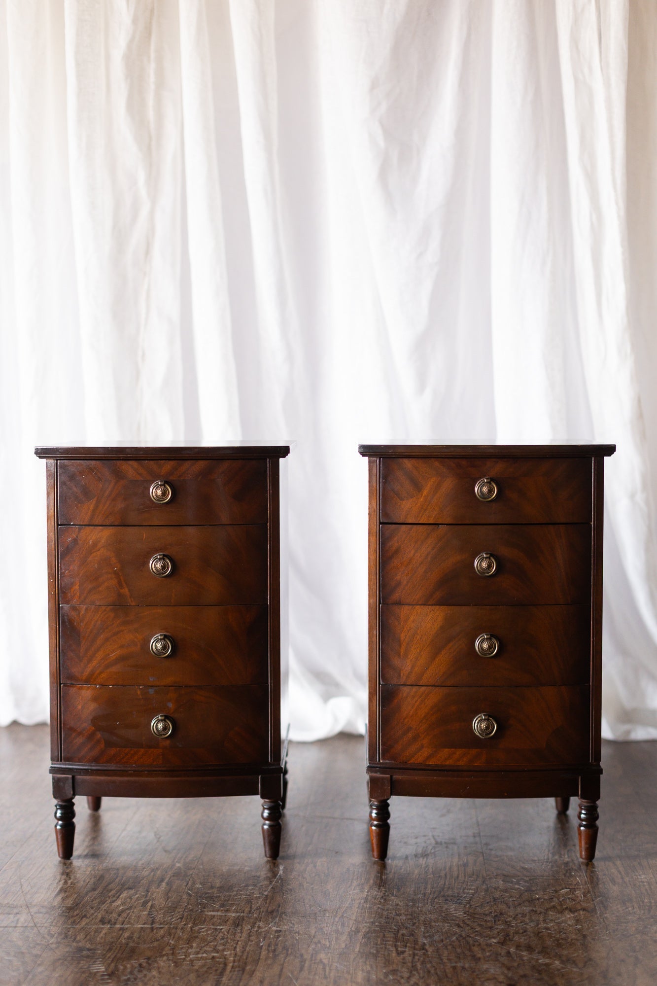 Pair of Four Drawer Nightstands with Turned Feet
