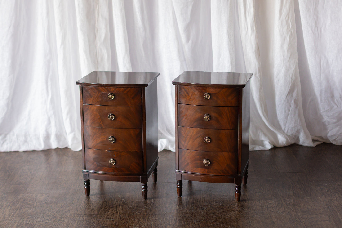 Pair of Four Drawer Nightstands with Turned Feet