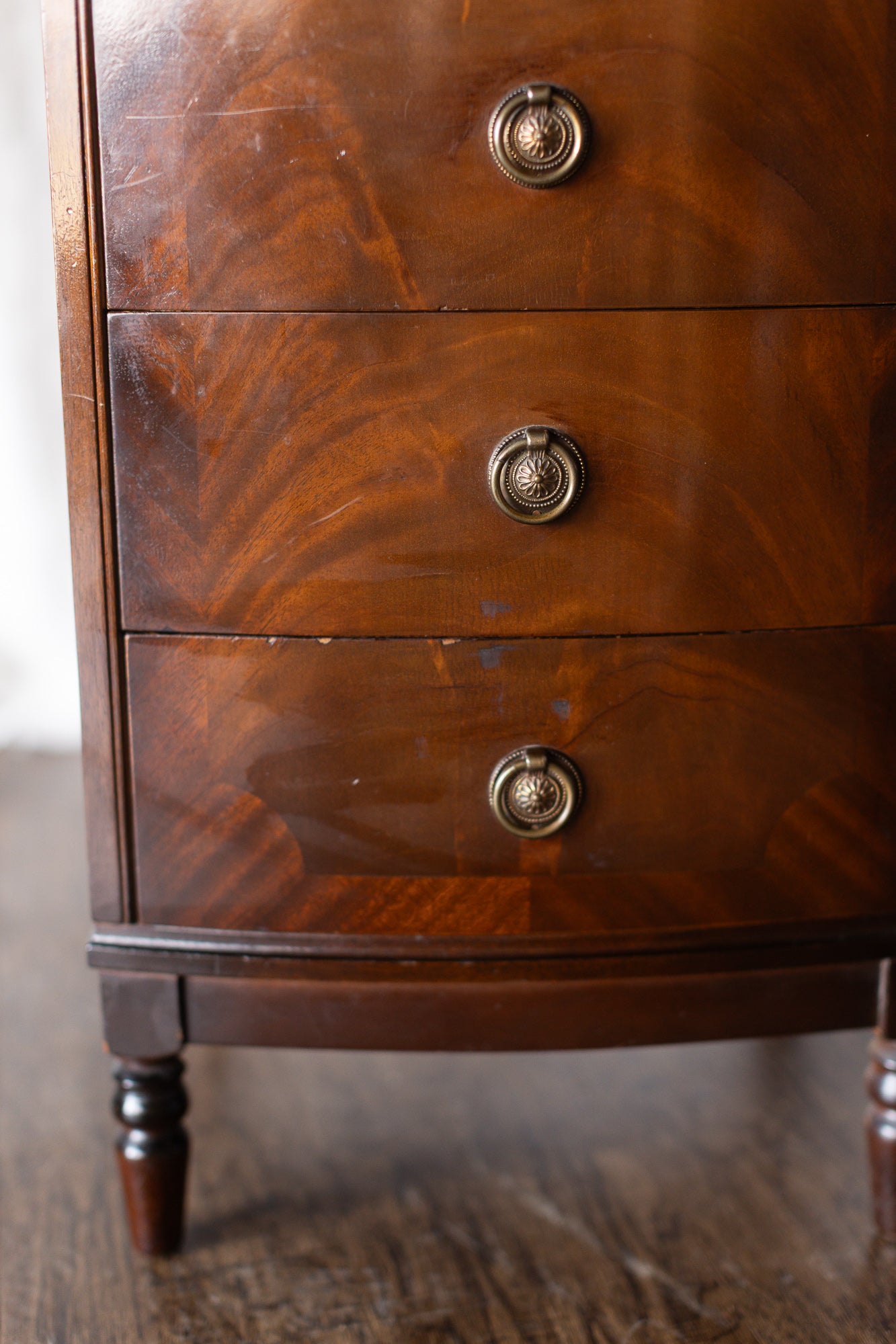 Pair of Four Drawer Nightstands with Turned Feet