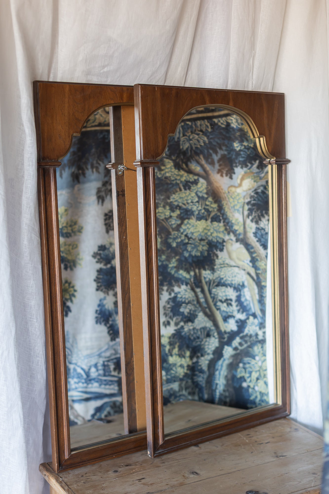 Arched Wood Mirror with Gold Detail