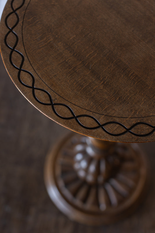 Antique Turned Oak Pedestal Accent Table