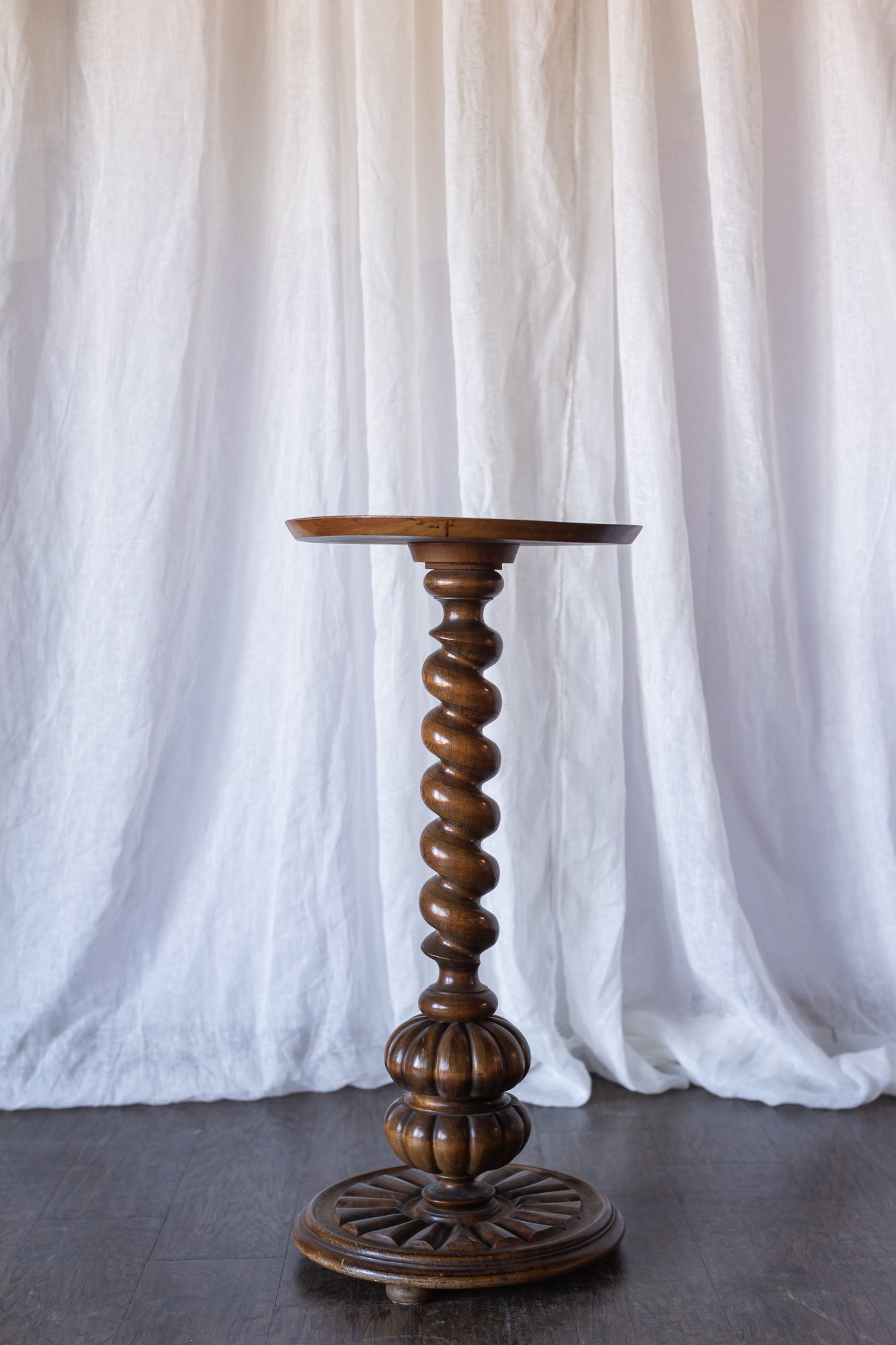 Antique Turned Oak Pedestal Accent Table