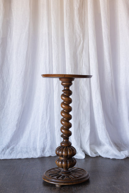 Antique Turned Oak Pedestal Accent Table