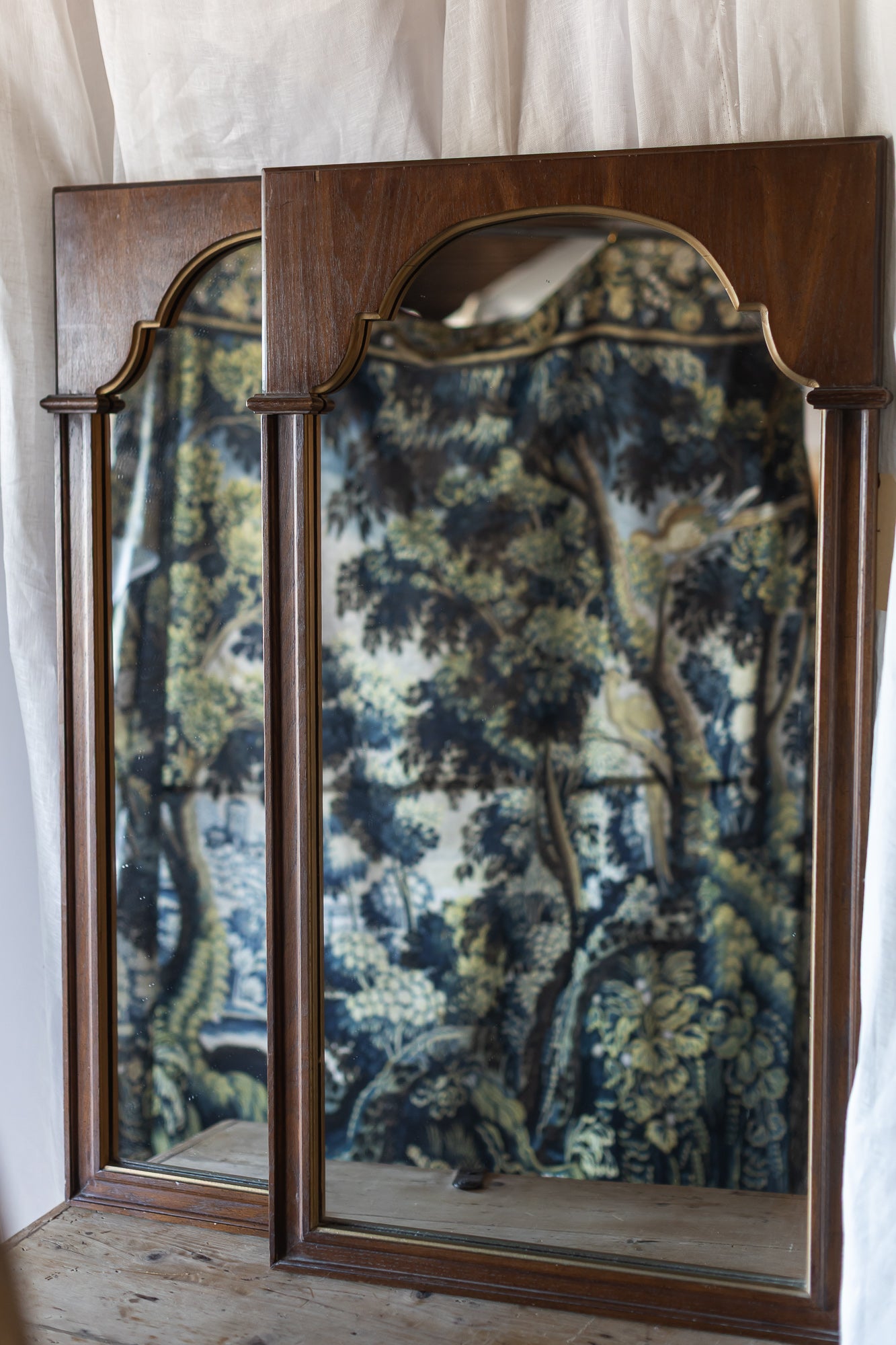 Arched Wood Mirror with Gold Detail