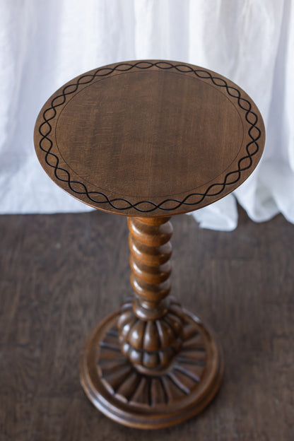 Antique Turned Oak Pedestal Accent Table
