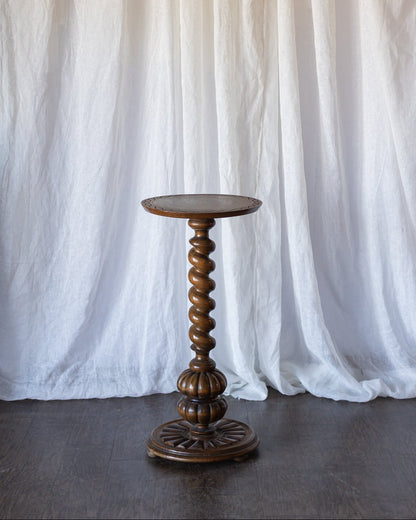 Antique Turned Oak Pedestal Accent Table