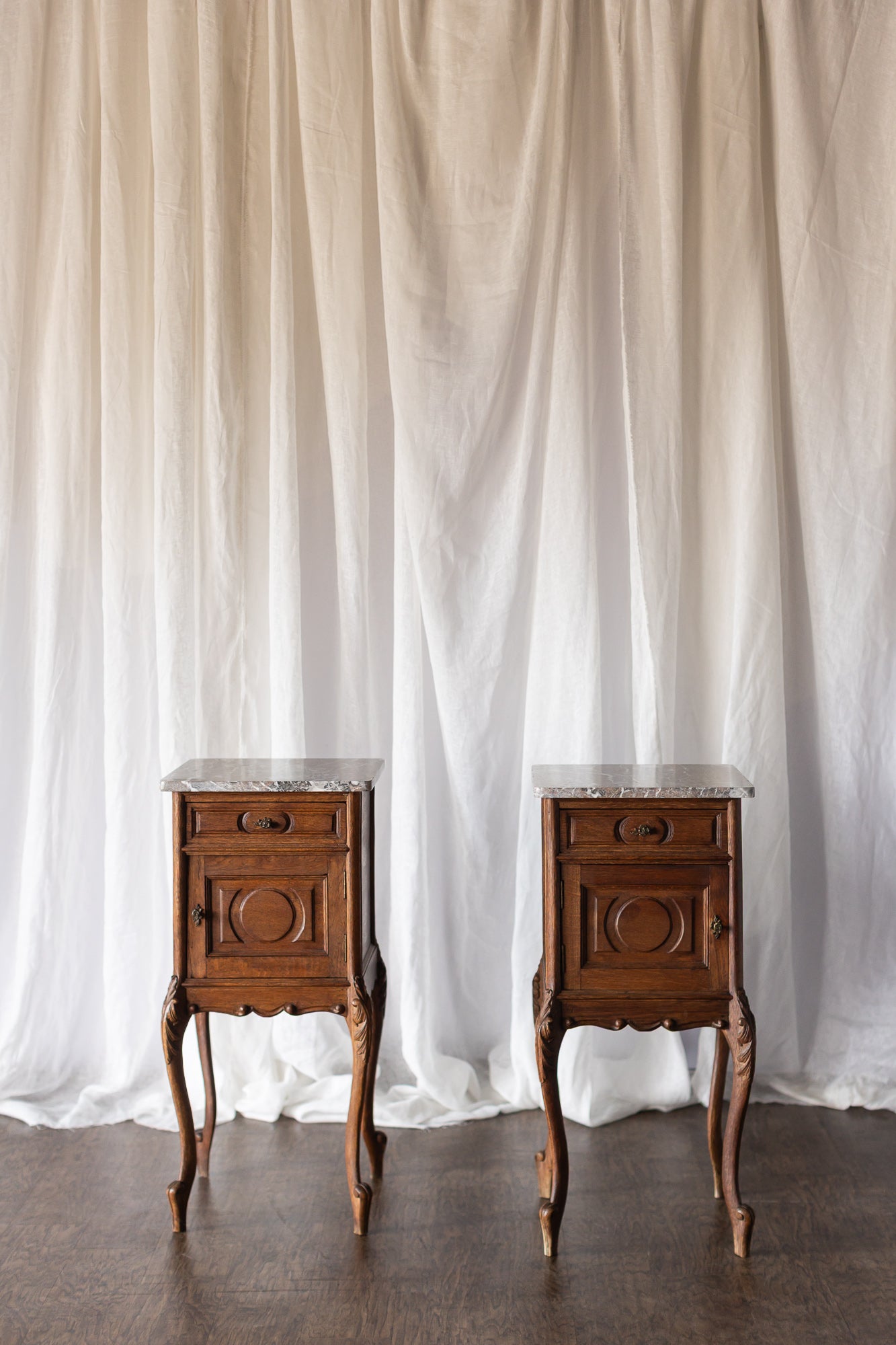 Marble Top Pair of LXV Nightstands