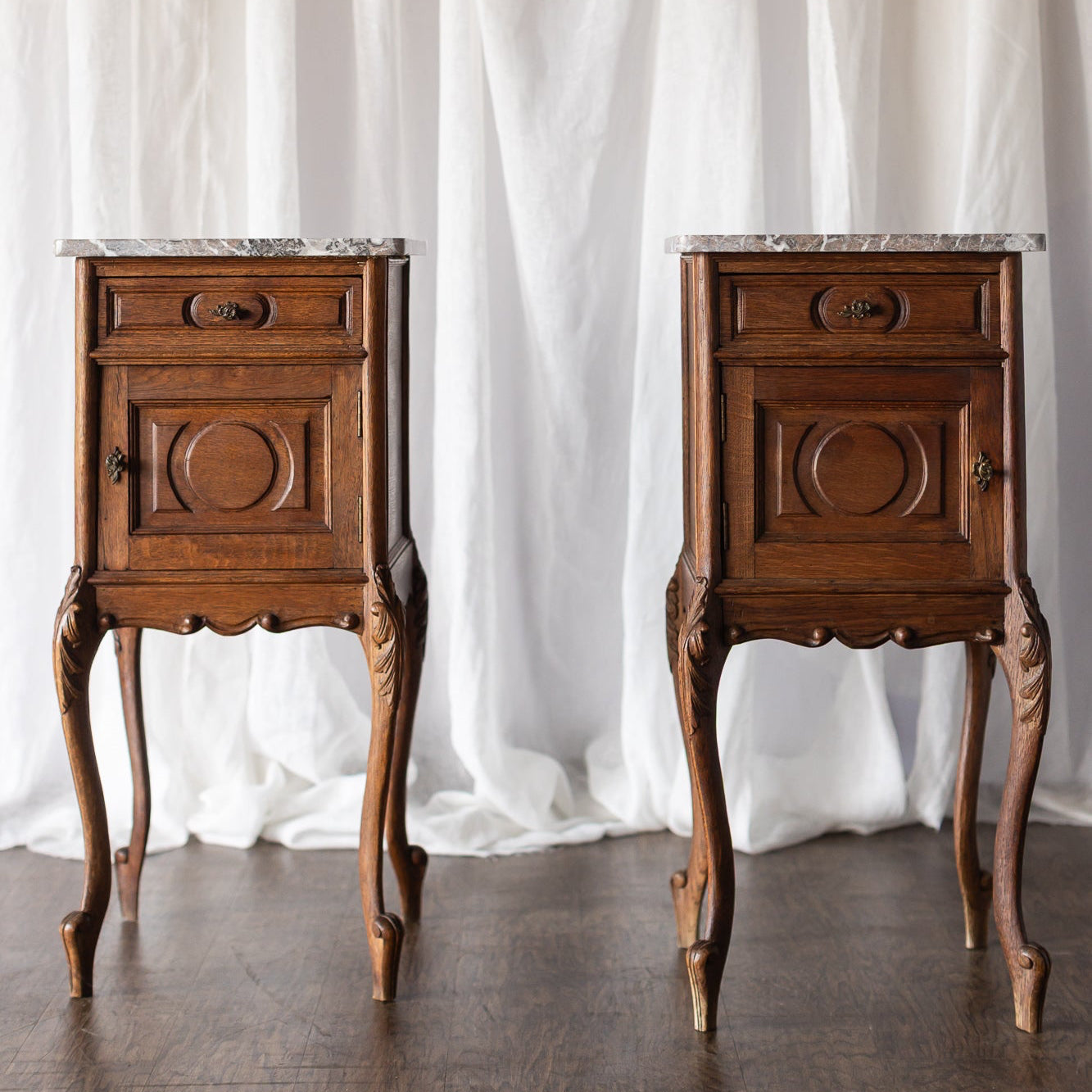 Marble Top Pair of LXV Nightstands