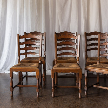 Set of Six French Country Chairs with Rush Seats