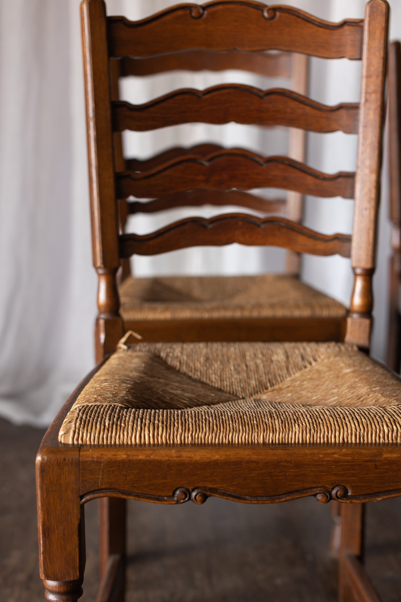 Set of Six French Country Chairs with Rush Seats