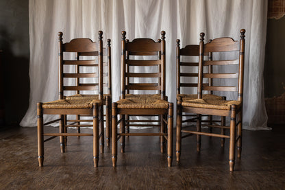 Set of 6 French Oak Rush Seat Dining Chairs