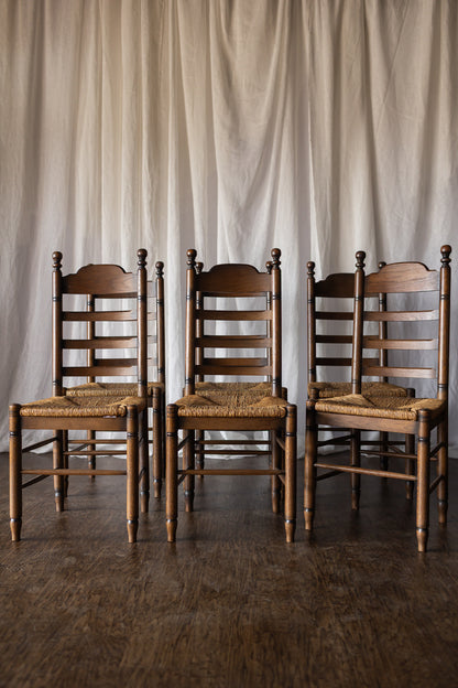 Set of 6 French Oak Rush Seat Dining Chairs
