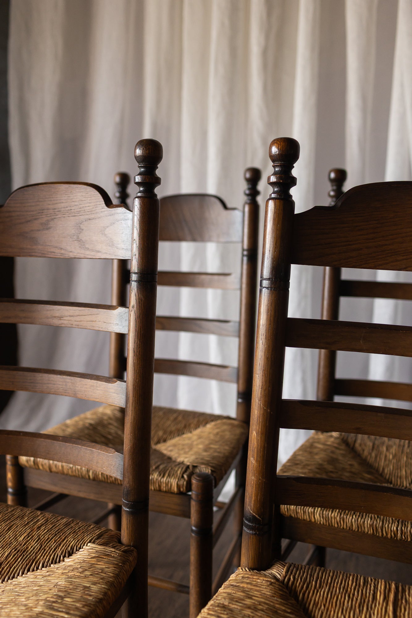 Set of 6 French Oak Rush Seat Dining Chairs