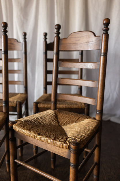 Set of 6 French Oak Rush Seat Dining Chairs