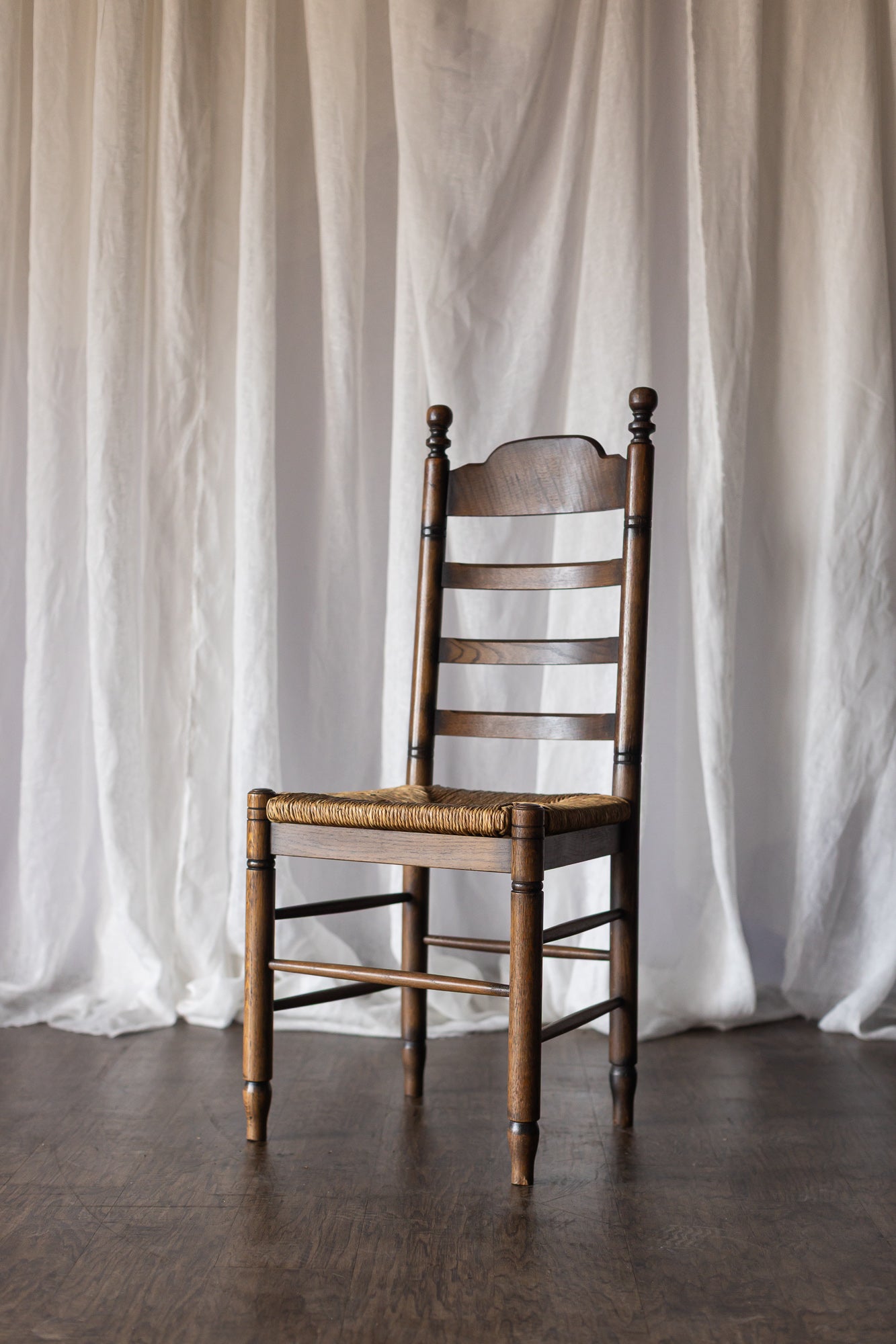 Set of 6 French Oak Rush Seat Dining Chairs