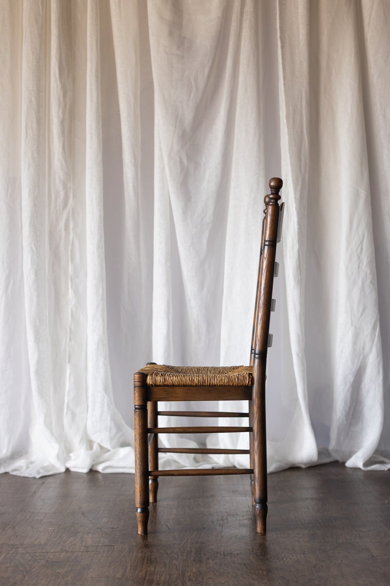 Set of 6 French Oak Rush Seat Dining Chairs