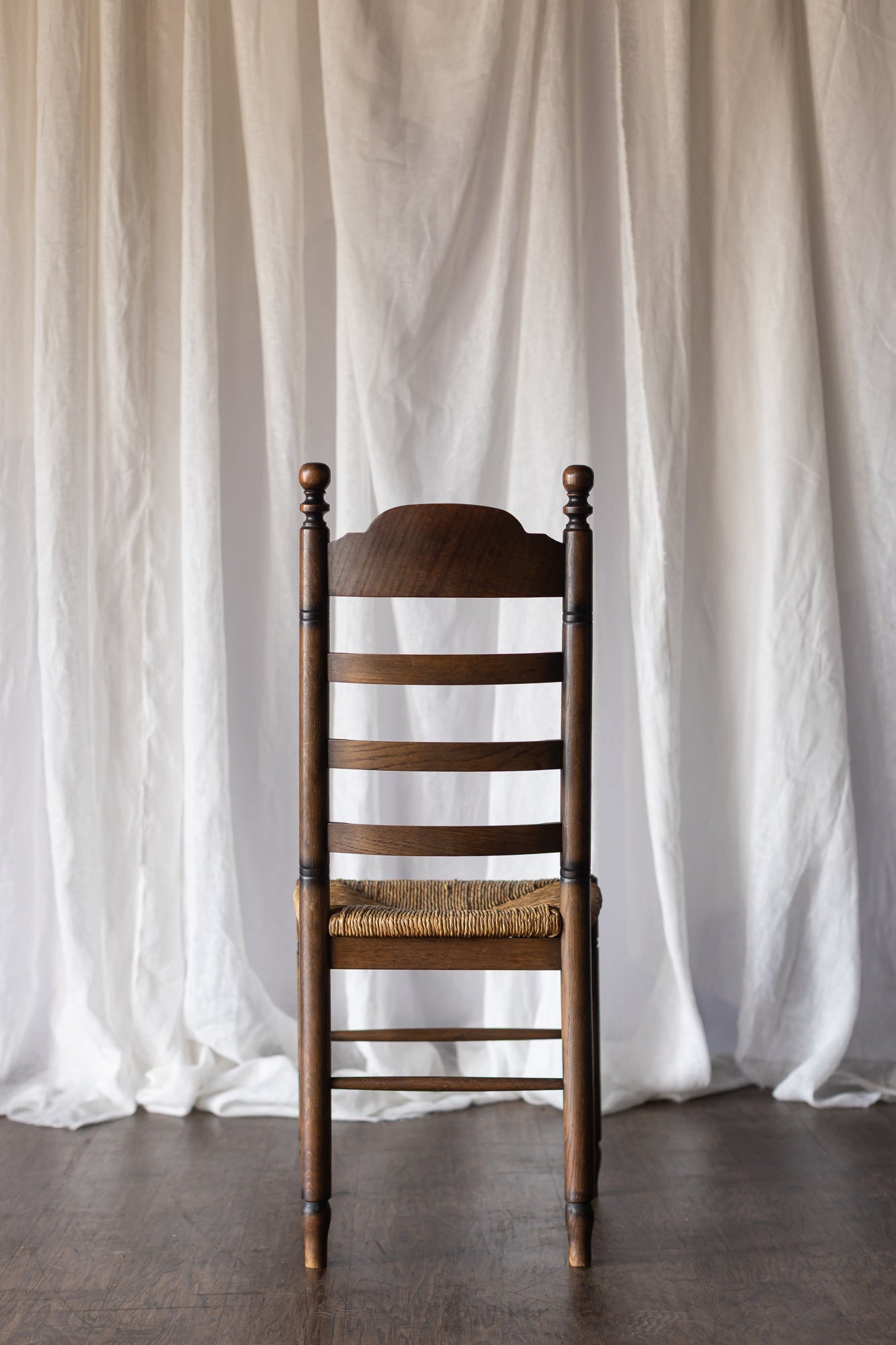 Set of 6 French Oak Rush Seat Dining Chairs