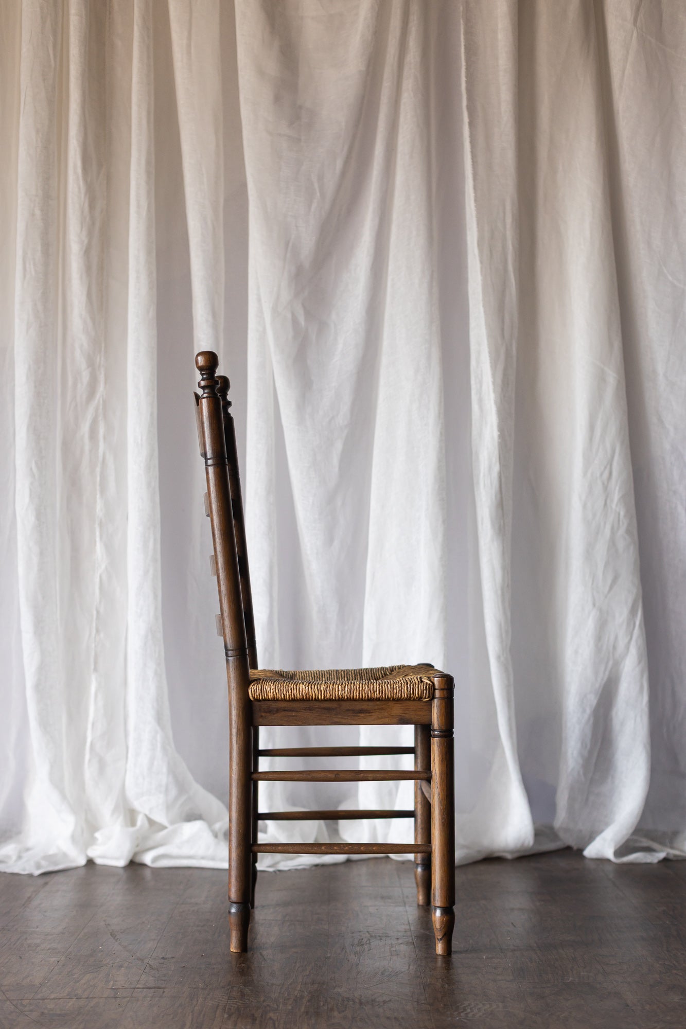 Set of 6 French Oak Rush Seat Dining Chairs