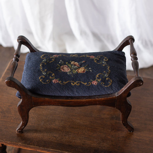 Blue Embroidery Footstool