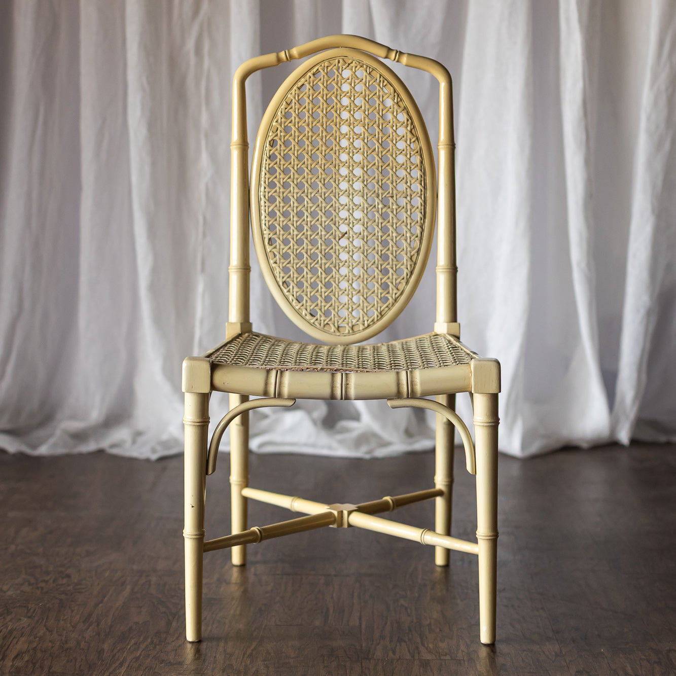 Set of Four Yellow Lacquered Bamboo Chairs