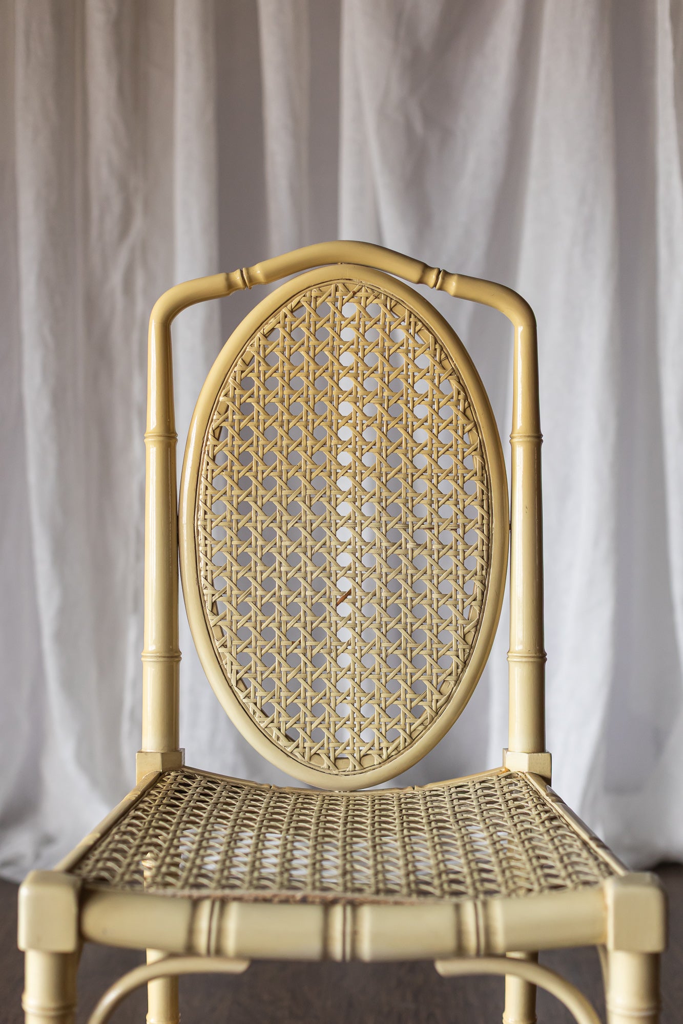 Set of Four Yellow Lacquered Bamboo Chairs