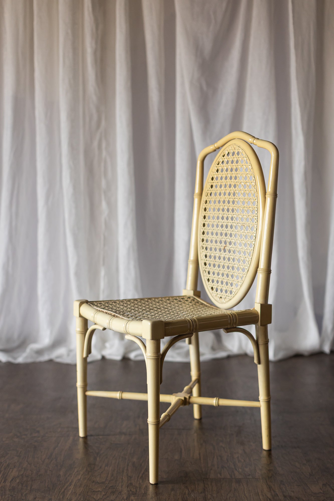 Set of Four Yellow Lacquered Bamboo Chairs