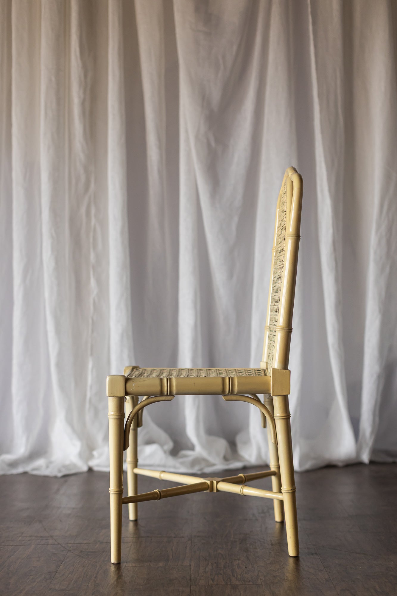 Set of Four Yellow Lacquered Bamboo Chairs