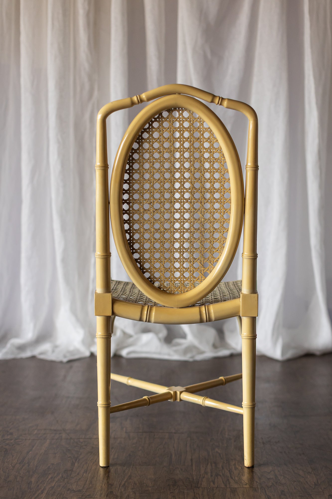 Set of Four Yellow Lacquered Bamboo Chairs