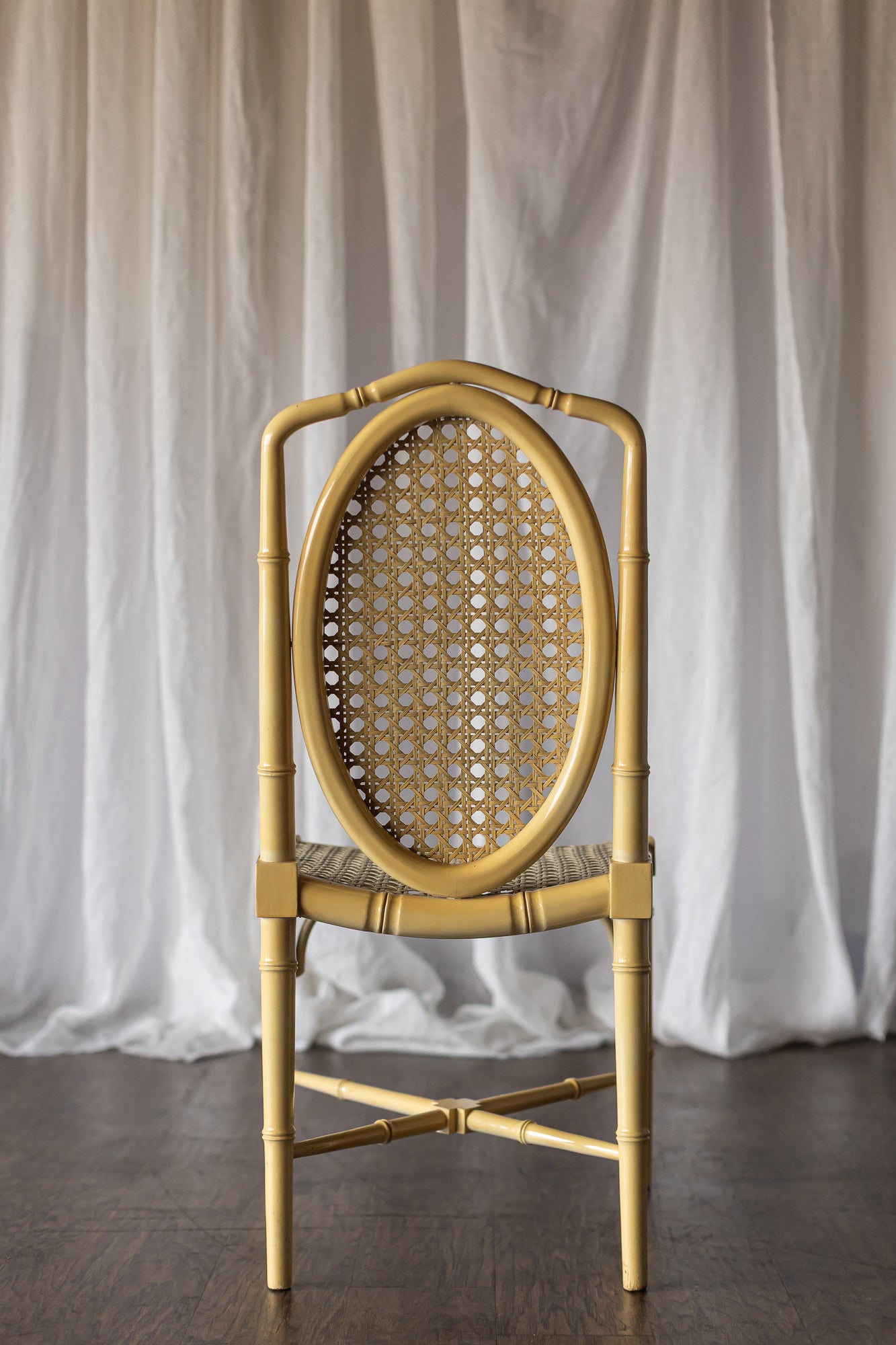 Set of Four Yellow Lacquered Bamboo Chairs
