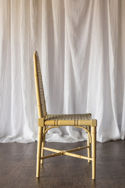 Set of Four Yellow Lacquered Bamboo Chairs