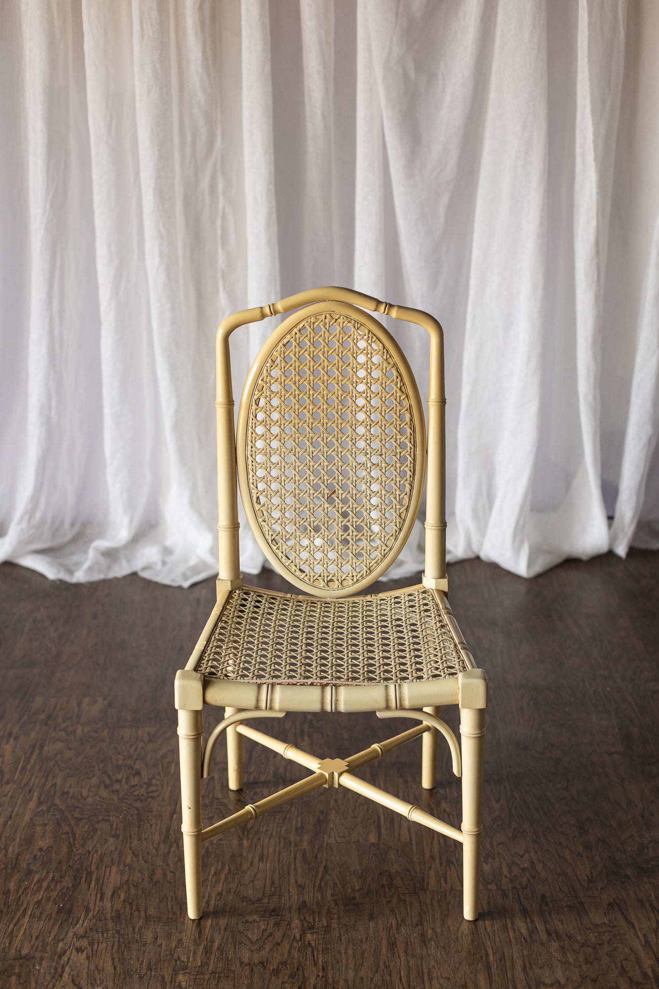 Set of Four Yellow Lacquered Bamboo Chairs