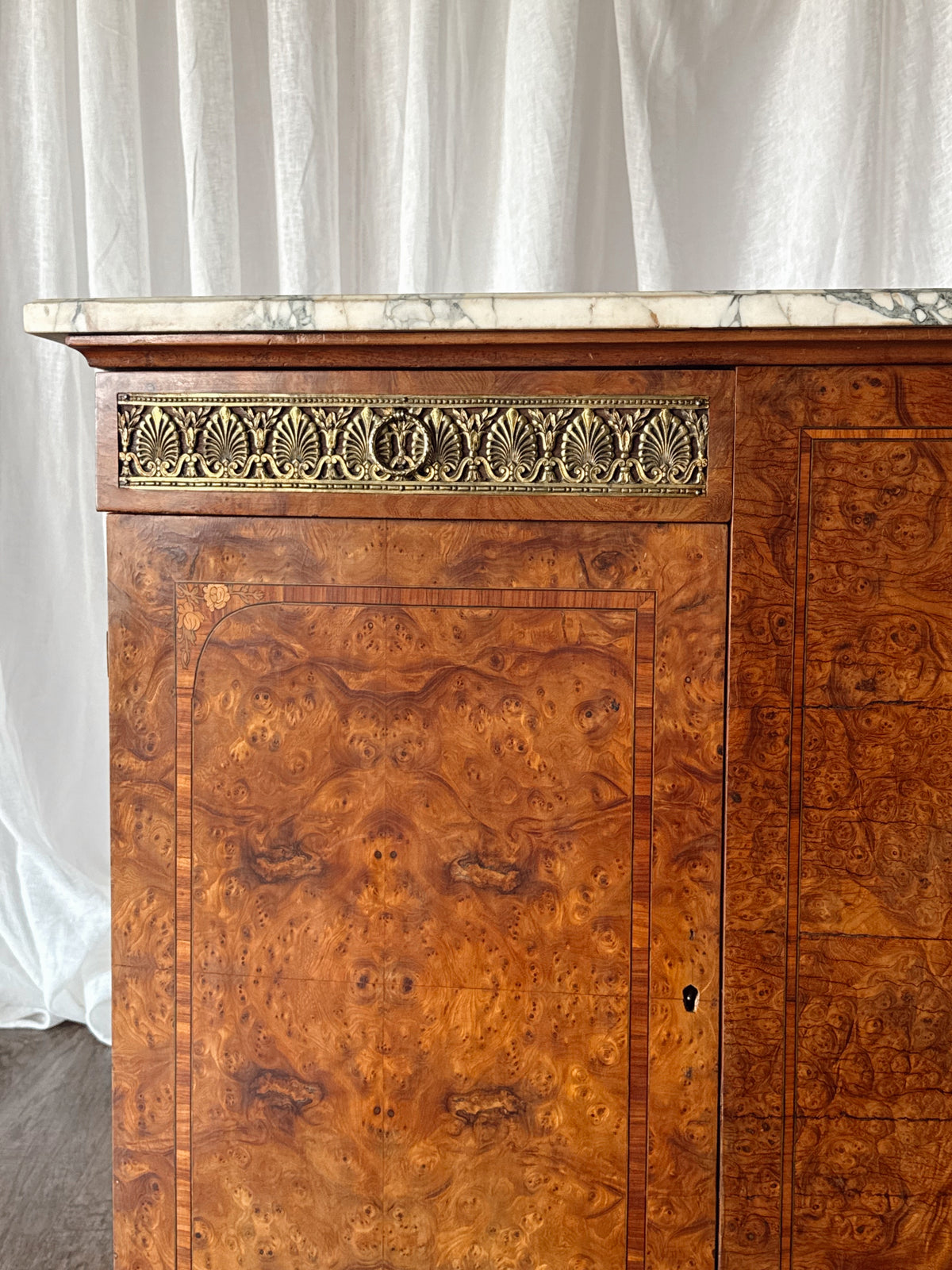 Late 19th Century Burl Sideboard with Marble Top