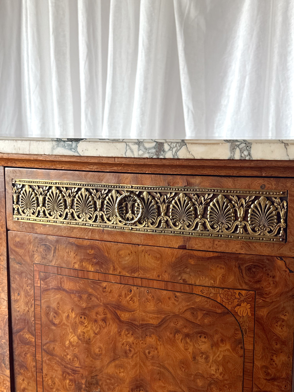 Late 19th Century Burl Sideboard with Marble Top