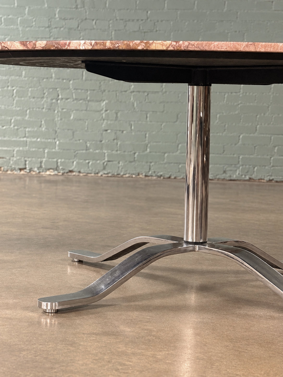 Mid-Century Modern Marble Dining Table with Chrome Pedestal Base