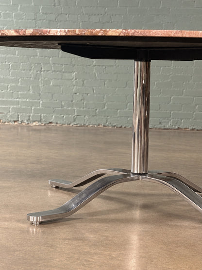 Mid-Century Modern Marble Dining Table with Chrome Pedestal Base