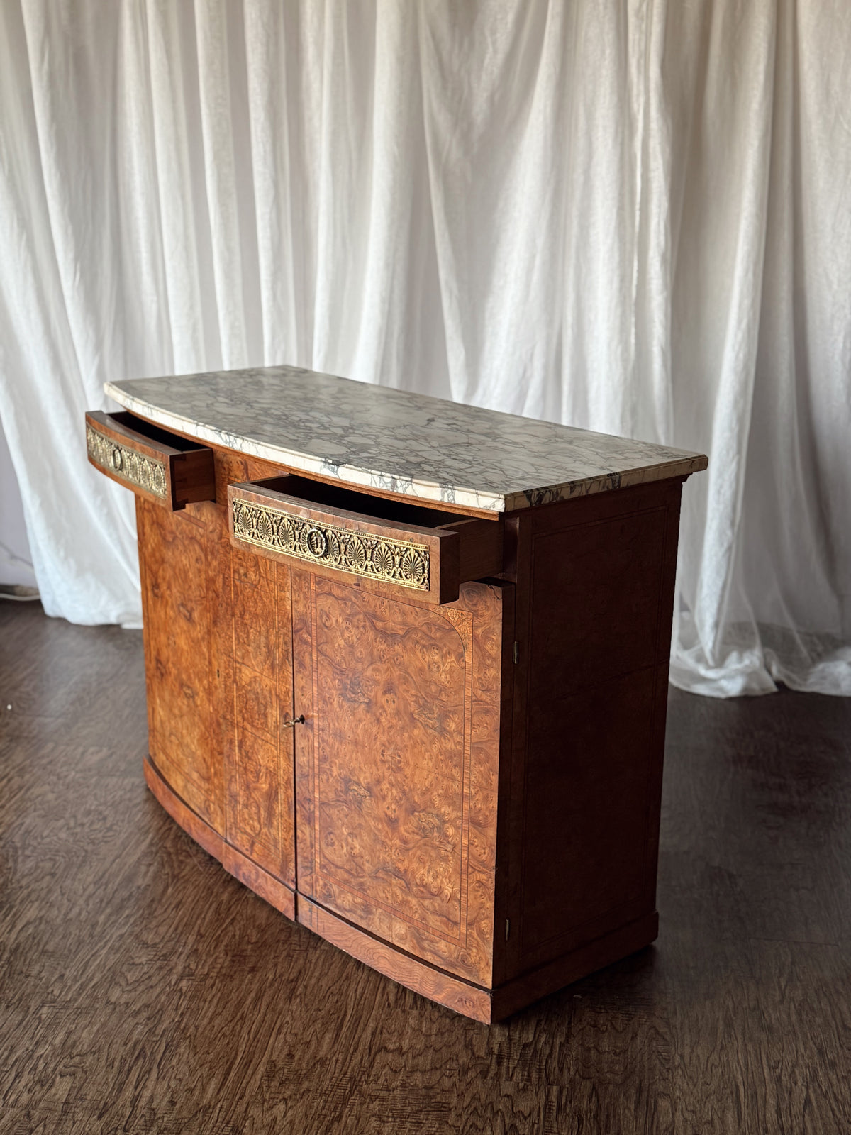 Late 19th Century Burl Sideboard with Marble Top