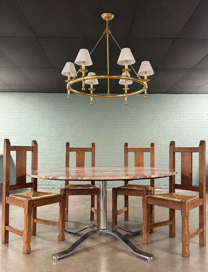 Mid-Century Modern Marble Dining Table with Chrome Pedestal Base