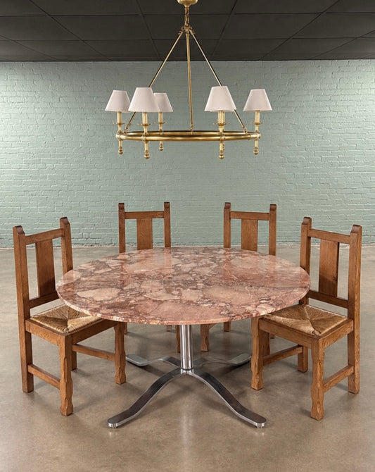 Mid-Century Modern Marble Dining Table with Chrome Pedestal Base