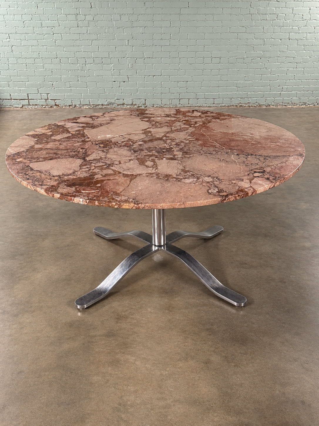Mid-Century Modern Marble Dining Table with Chrome Pedestal Base
