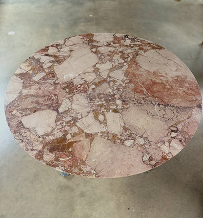 Mid-Century Modern Marble Dining Table with Chrome Pedestal Base