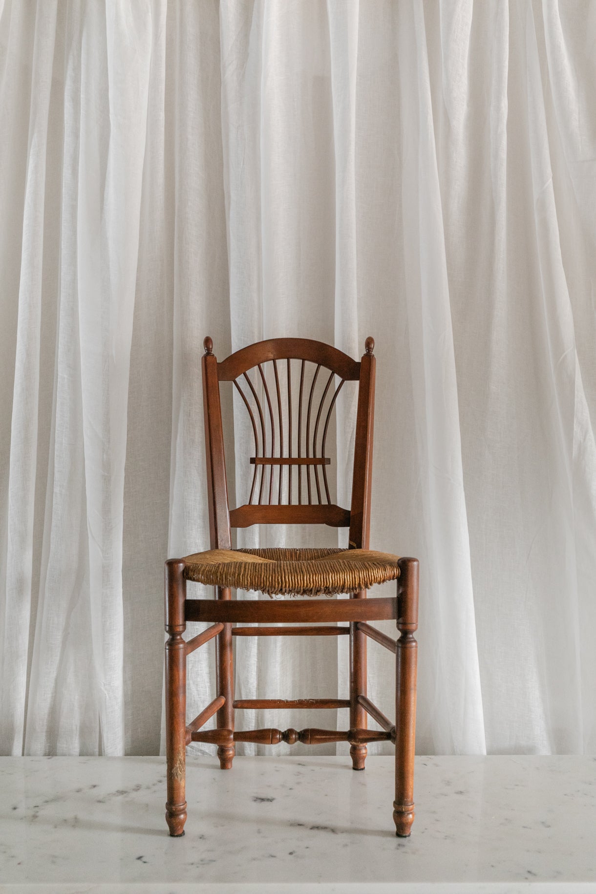 Set of Six Spindle Back Chairs with Rush Seats