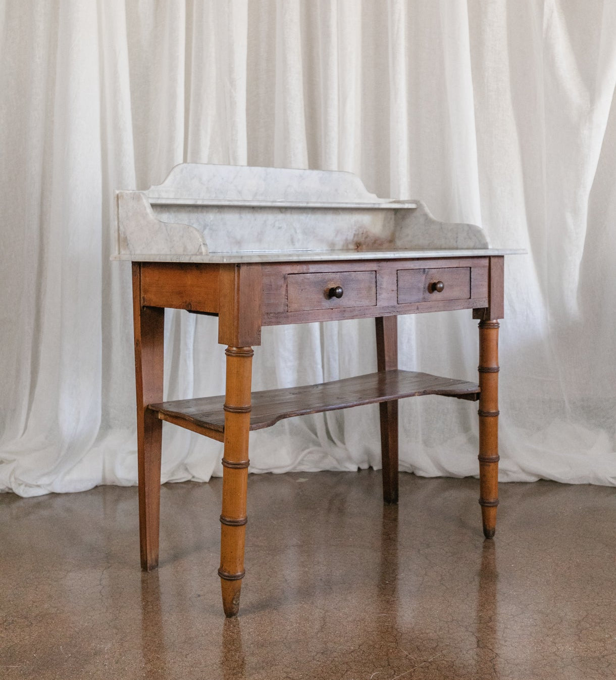 19th Century Faux Bamboo Nightstand with Marble Top #2