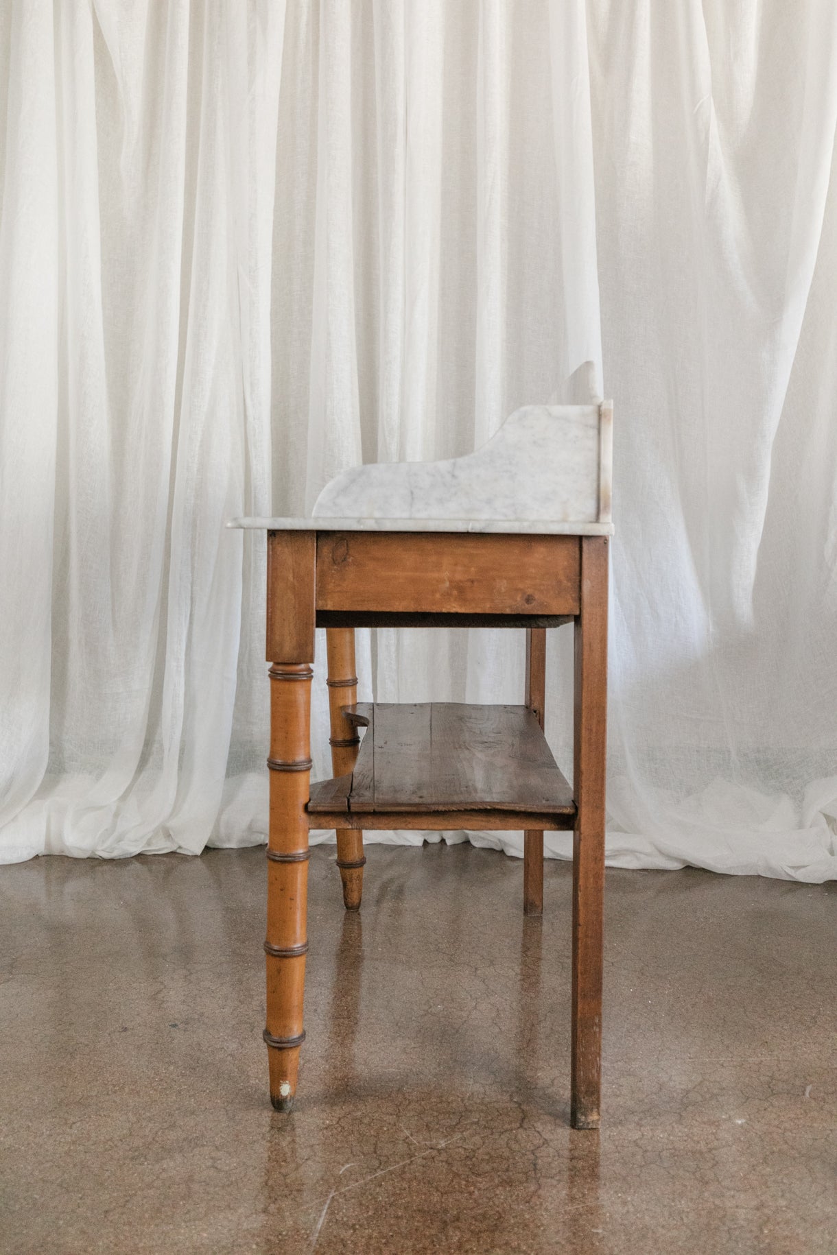 19th Century Faux Bamboo Nightstand with Marble Top #2