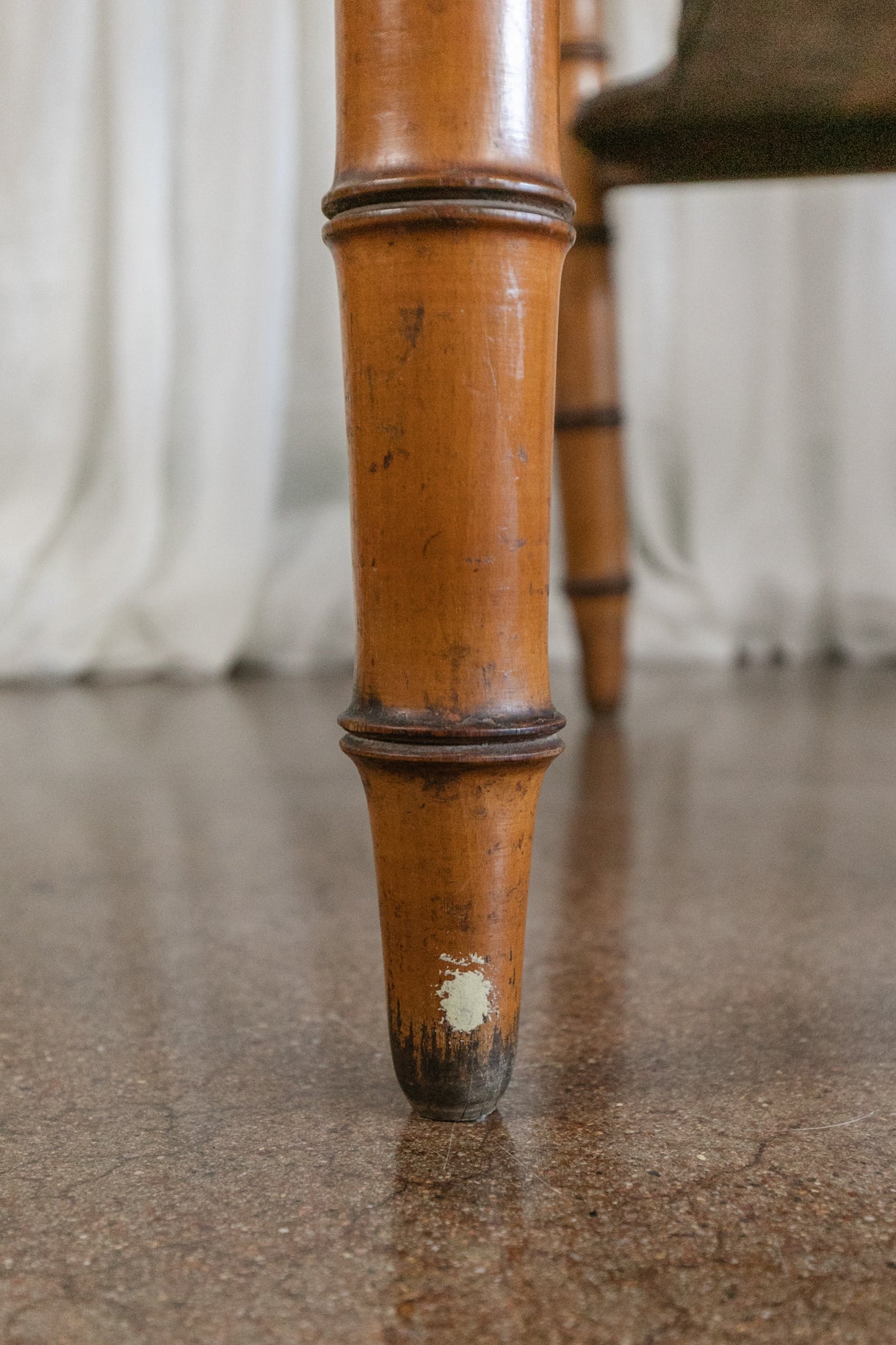 19th Century Faux Bamboo Nightstand with Marble Top #2